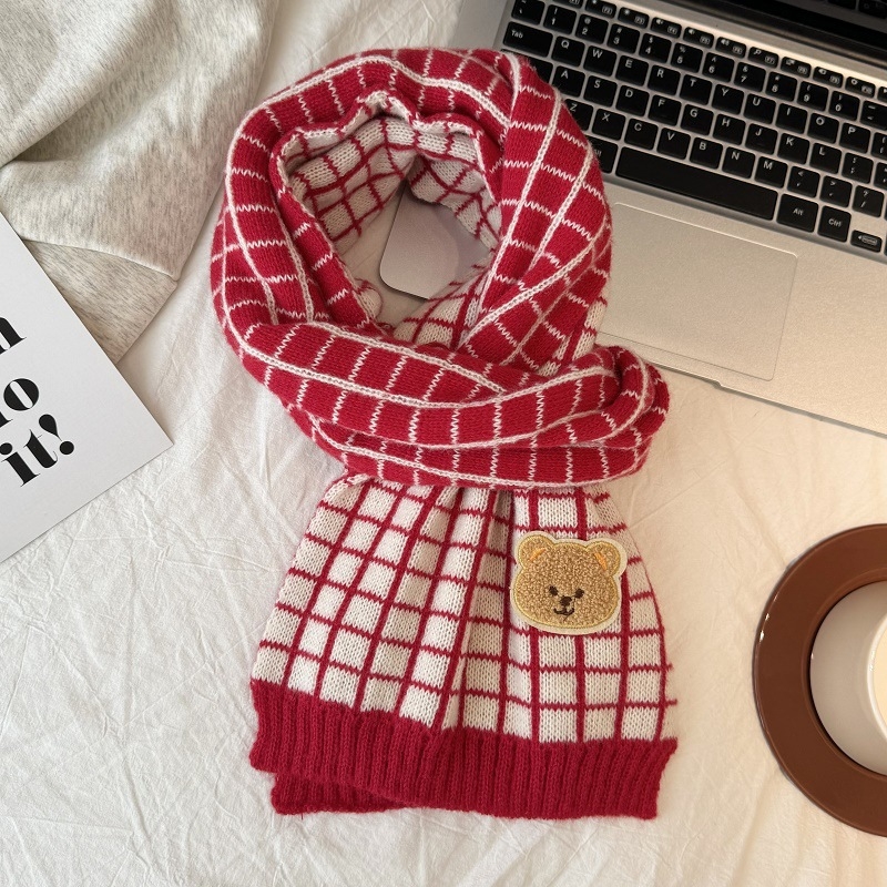 Χειμερινός πλεκτός σάλι για παιδιά - Κορεατικό καρώ σχέδιο, παιδικό σάλι (Warp knitting · Jacquard · Acrylic fiber >96% · Winter)