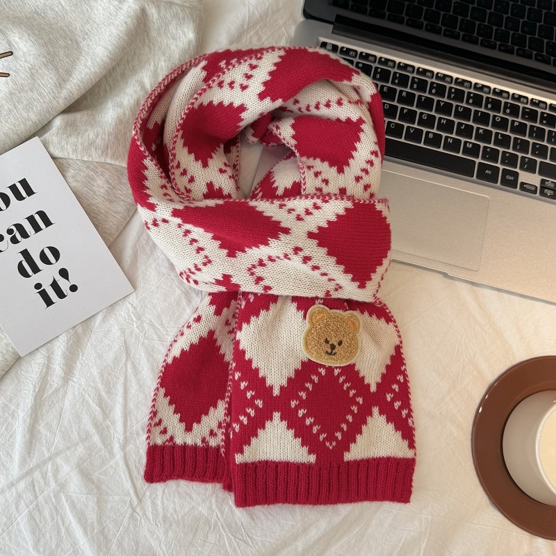 Χειμερινός πλεκτός σάλι για παιδιά - Κορεατικό καρώ σχέδιο, παιδικό σάλι (Warp knitting · Jacquard · Acrylic fiber >96% · Winter)