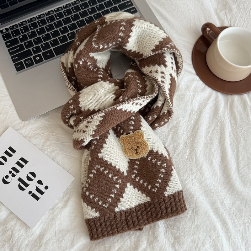 Χειμερινός πλεκτός σάλι για παιδιά - Κορεατικό καρώ σχέδιο, παιδικό σάλι (Warp knitting · Jacquard · Acrylic fiber >96% · Winter)