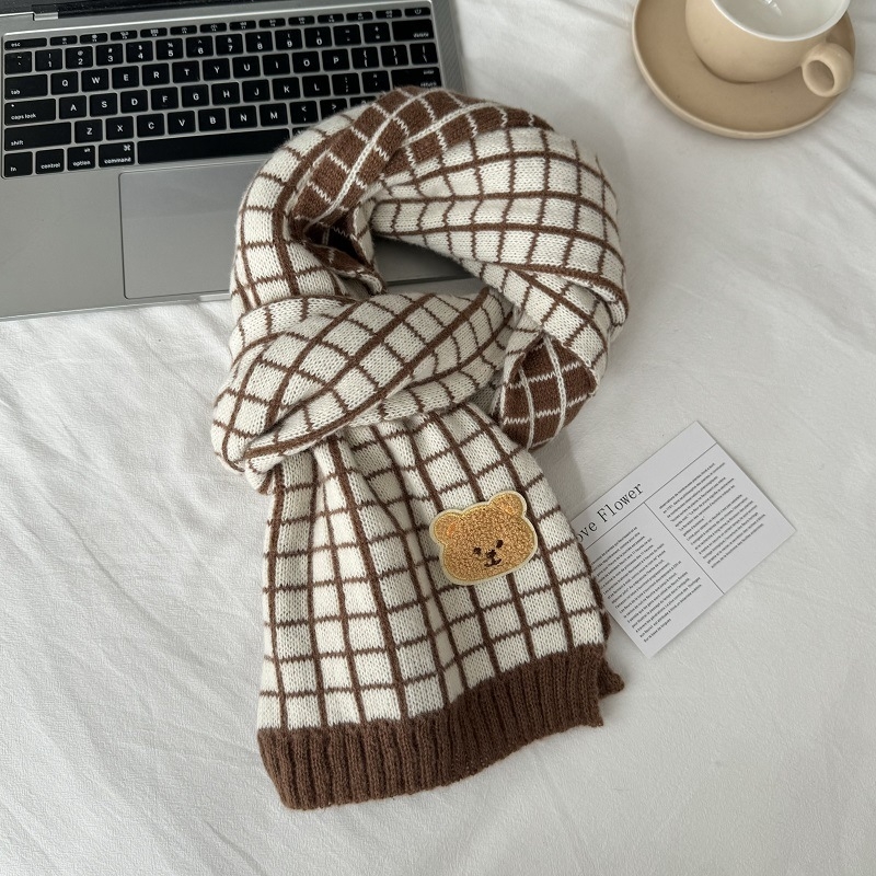 Χειμερινός πλεκτός σάλι για παιδιά - Κορεατικό καρώ σχέδιο, παιδικό σάλι (Warp knitting · Jacquard · Acrylic fiber >96% · Winter)