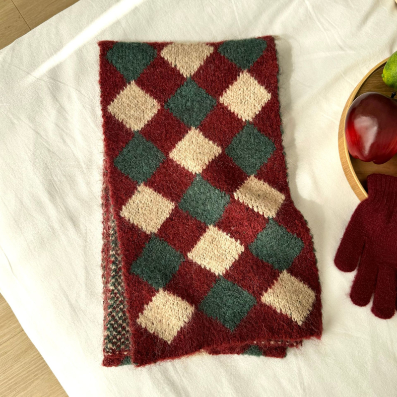 Χειμερινός πλεκτός σάλι για παιδιά - Κορεατικό καρώ σχέδιο, παιδικό σάλι (Warp knitting · Jacquard · Acrylic fiber >96% · Winter)