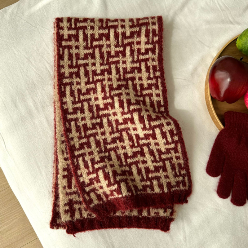 Χειμερινός πλεκτός σάλι για παιδιά - Κορεατικό καρώ σχέδιο, παιδικό σάλι (Warp knitting · Jacquard · Acrylic fiber >96% · Winter)