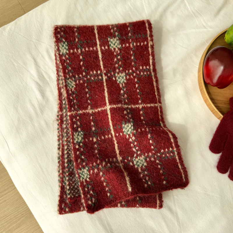 Χειμερινός πλεκτός σάλι για παιδιά - Κορεατικό καρώ σχέδιο, παιδικό σάλι (Warp knitting · Jacquard · Acrylic fiber >96% · Winter)