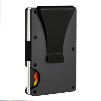 Portofel pentru carduri ultra-subțire din aliaj de aluminiu, cu protecție RFID și clip pentru bani