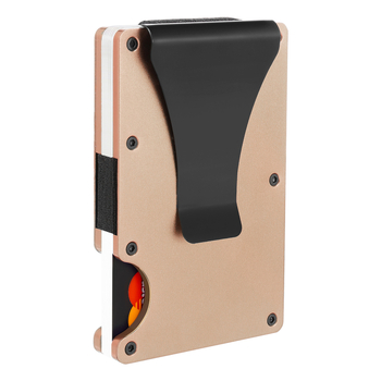 Portofel pentru carduri ultra-subțire din aliaj de aluminiu, cu protecție RFID și clip pentru bani
