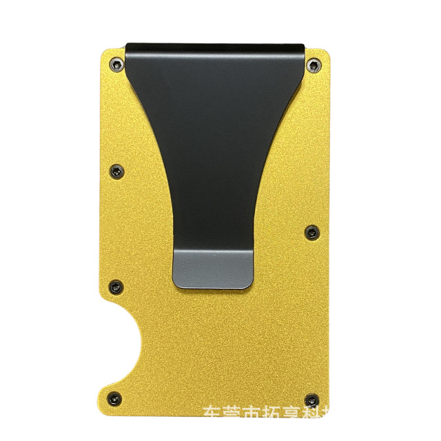 Portofel pentru carduri ultra-subțire din aliaj de aluminiu, cu protecție RFID și clip pentru bani