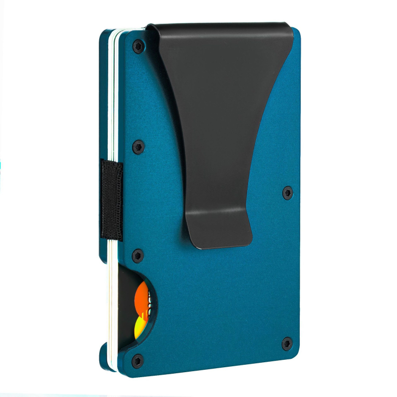 Portofel pentru carduri ultra-subțire din aliaj de aluminiu, cu protecție RFID și clip pentru bani