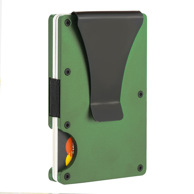 Portofel pentru carduri ultra-subțire din aliaj de aluminiu, cu protecție RFID și clip pentru bani