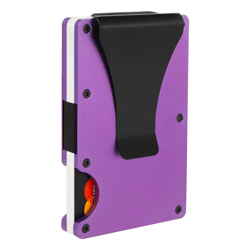 Portofel pentru carduri ultra-subțire din aliaj de aluminiu, cu protecție RFID și clip pentru bani