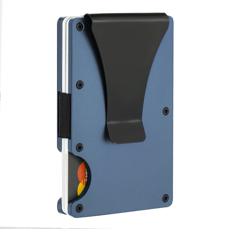 Portofel pentru carduri ultra-subțire din aliaj de aluminiu, cu protecție RFID și clip pentru bani
