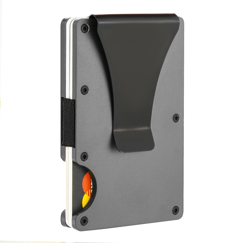 Portofel pentru carduri ultra-subțire din aliaj de aluminiu, cu protecție RFID și clip pentru bani