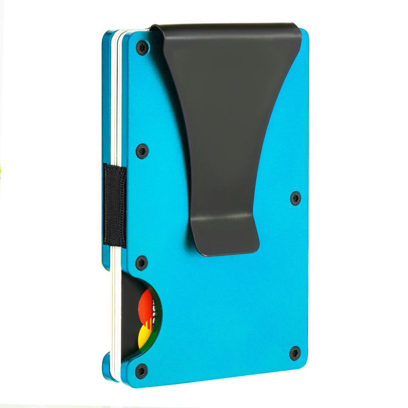 Portofel pentru carduri ultra-subțire din aliaj de aluminiu, cu protecție RFID și clip pentru bani