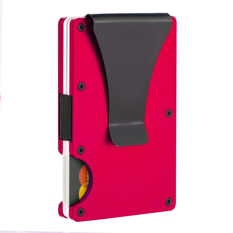 Portofel pentru carduri ultra-subțire din aliaj de aluminiu, cu protecție RFID și clip pentru bani