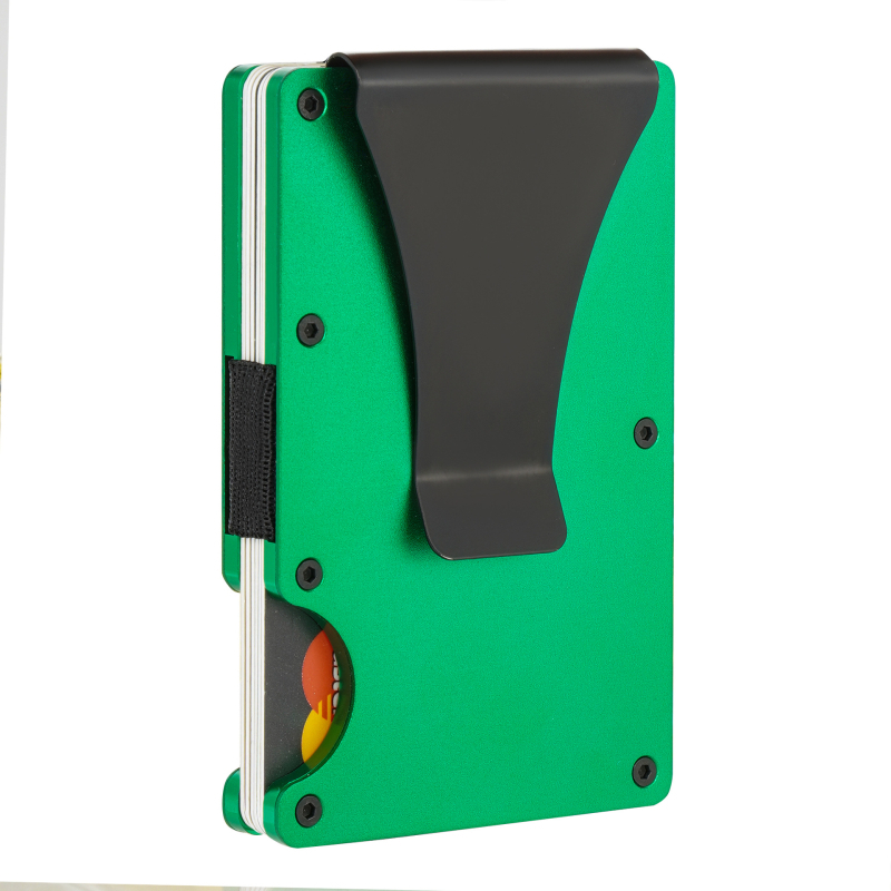 Portofel pentru carduri ultra-subțire din aliaj de aluminiu, cu protecție RFID și clip pentru bani