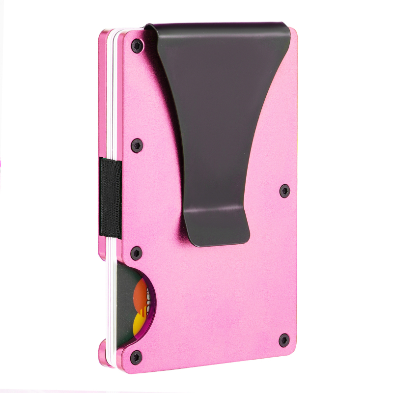 Portofel pentru carduri ultra-subțire din aliaj de aluminiu, cu protecție RFID și clip pentru bani