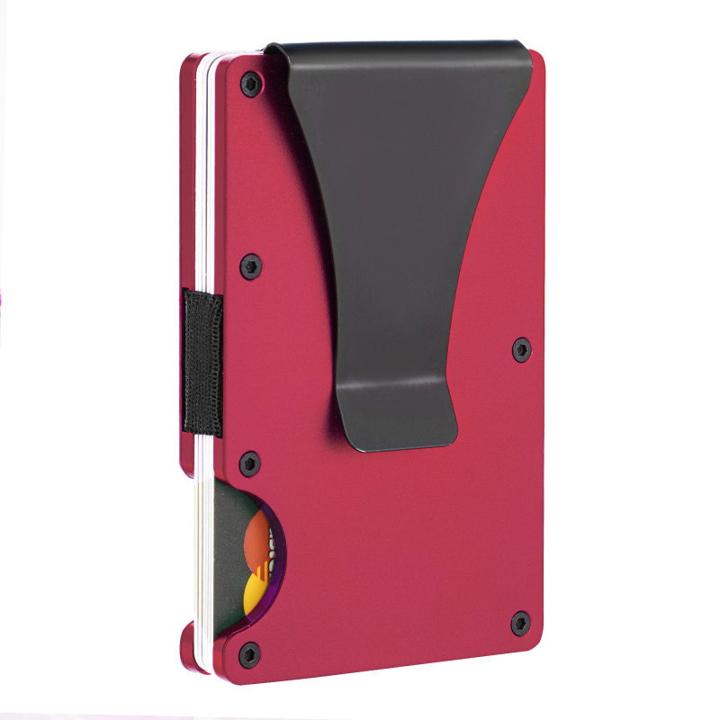 Portofel pentru carduri ultra-subțire din aliaj de aluminiu, cu protecție RFID și clip pentru bani