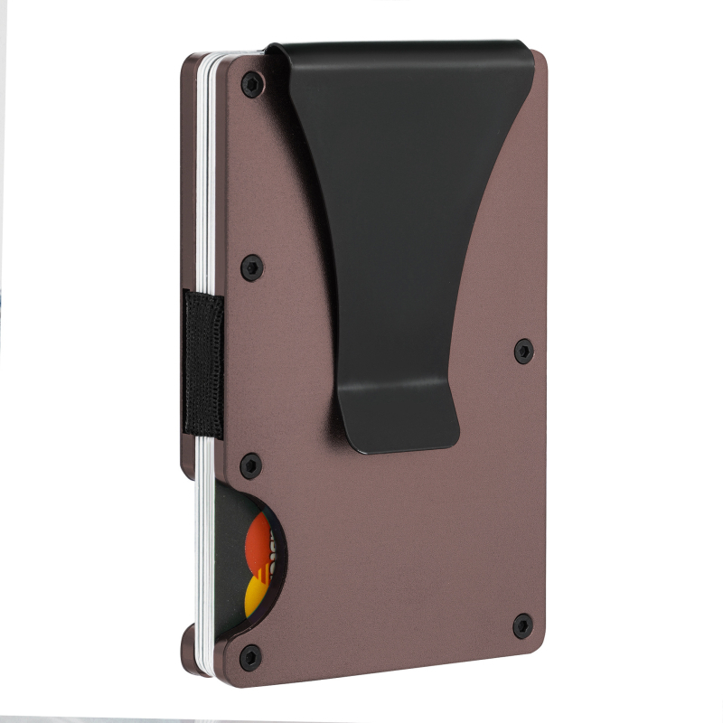 Portofel pentru carduri ultra-subțire din aliaj de aluminiu, cu protecție RFID și clip pentru bani