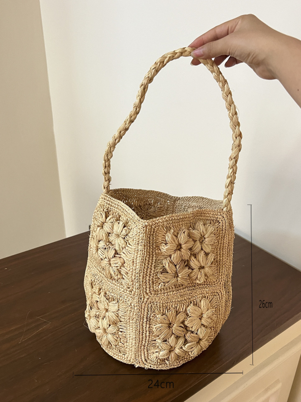 Taška zo rafie trávy, vzhľad koša, vnútorné vrecko, jar 2025 uvedenie, na každodenné použitie