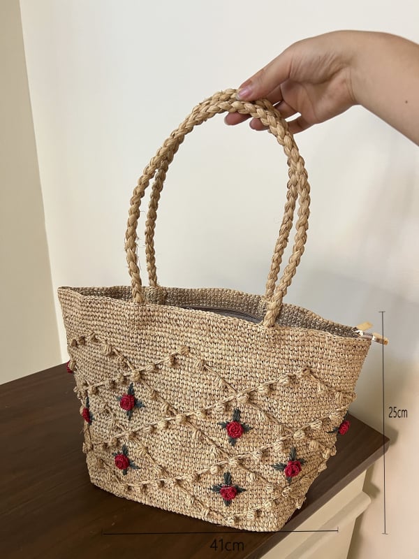 Taška zo rafie trávy, vzhľad koša, vnútorné vrecko, jar 2025 uvedenie, na každodenné použitie