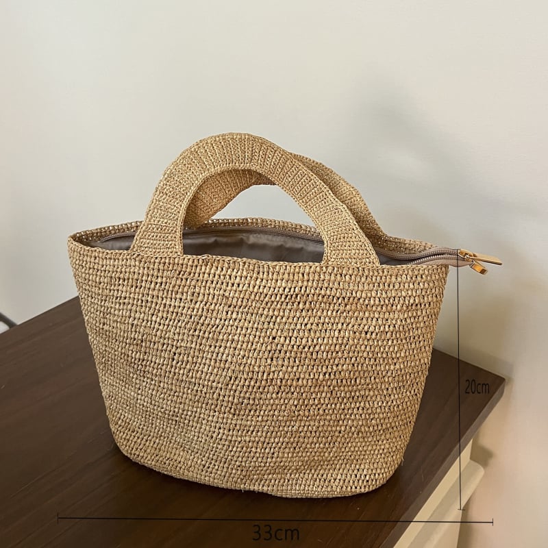 Taška zo rafie trávy, vzhľad koša, vnútorné vrecko, jar 2025 uvedenie, na každodenné použitie