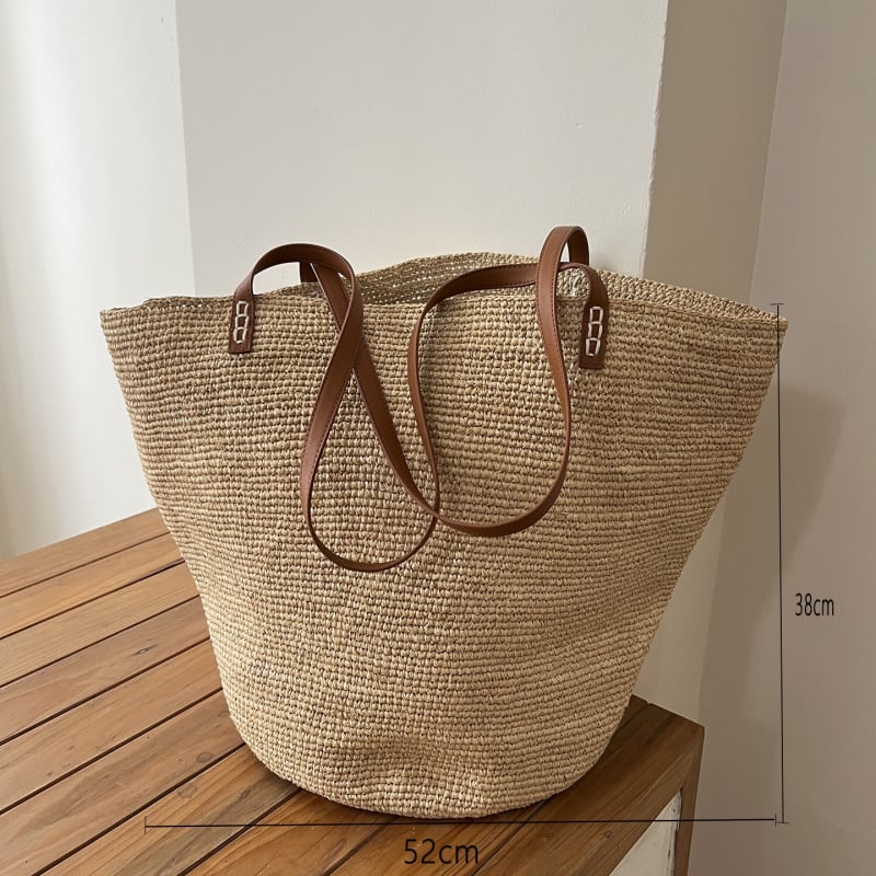 Taška zo rafie trávy, vzhľad koša, vnútorné vrecko, jar 2025 uvedenie, na každodenné použitie