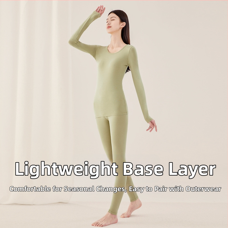 Ženský bavlnený termoprádlo set: tenký materiál (121–140 g/m²), 95–100% bavlna, okrúhly výstrih, dlhé rukávy, základný vrstvený set na nosenie aj zvonka