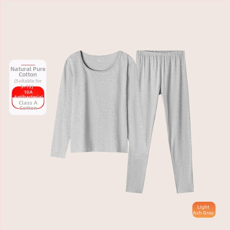 Set termic din bumbac pentru femei: țesătură subțire (121–140 g/m²), 95–100% bumbac, tricou cu mânecă lungă cu guler rotund și pantaloni asortați, strat de bază pentru purtare exterior