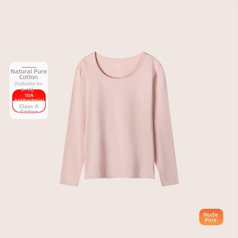 Set termic din bumbac pentru femei: țesătură subțire (121–140 g/m²), 95–100% bumbac, tricou cu mânecă lungă cu guler rotund și pantaloni asortați, strat de bază pentru purtare exterior