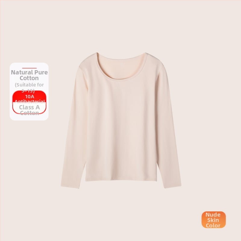 Set termic din bumbac pentru femei: țesătură subțire (121–140 g/m²), 95–100% bumbac, tricou cu mânecă lungă cu guler rotund și pantaloni asortați, strat de bază pentru purtare exterior