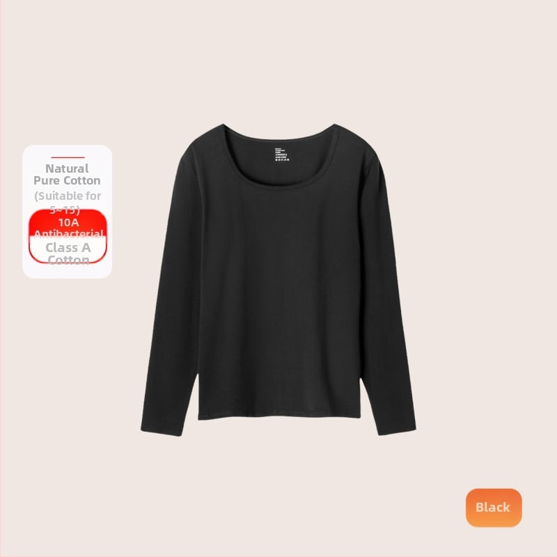 Set termic din bumbac pentru femei: țesătură subțire (121–140 g/m²), 95–100% bumbac, tricou cu mânecă lungă cu guler rotund și pantaloni asortați, strat de bază pentru purtare exterior