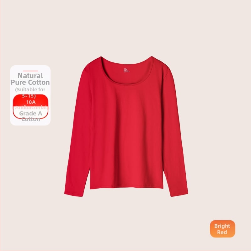 Set termic din bumbac pentru femei: țesătură subțire (121–140 g/m²), 95–100% bumbac, tricou cu mânecă lungă cu guler rotund și pantaloni asortați, strat de bază pentru purtare exterior