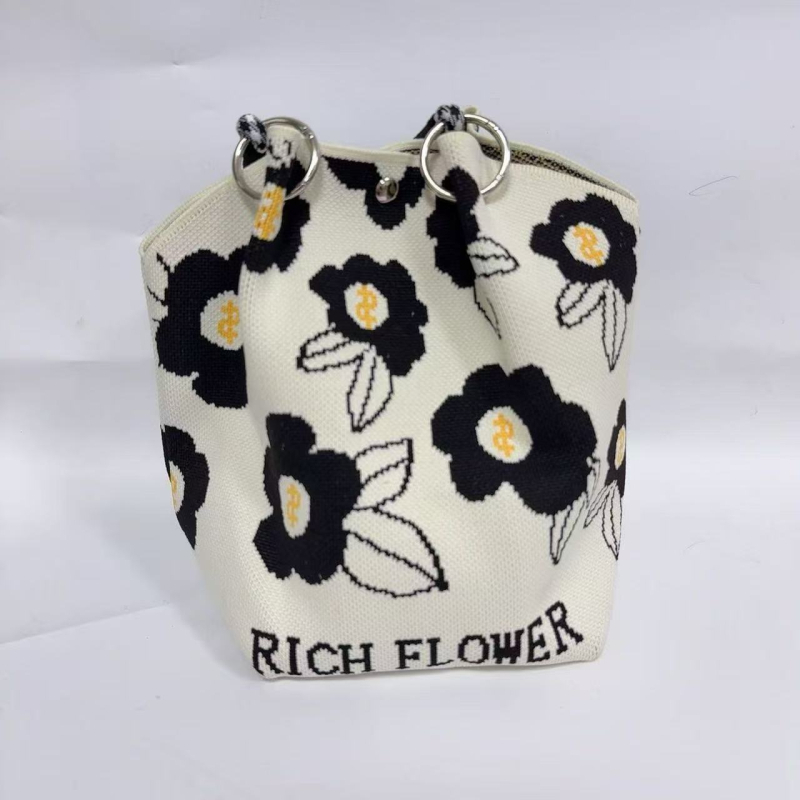 Γυναικεία πλεκτή τσάντα Tote με cartoon μοτίβο, πολυεστέρας, οβάλ σχήμα, κλείσιμο με λουκέτο, εσωτερική θήκη για φορητό υπολογιστή