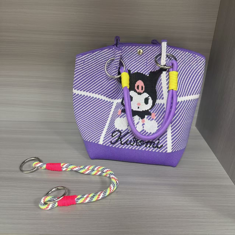 Γυναικεία πλεκτή τσάντα Tote με cartoon μοτίβο, πολυεστέρας, οβάλ σχήμα, κλείσιμο με λουκέτο, εσωτερική θήκη για φορητό υπολογιστή