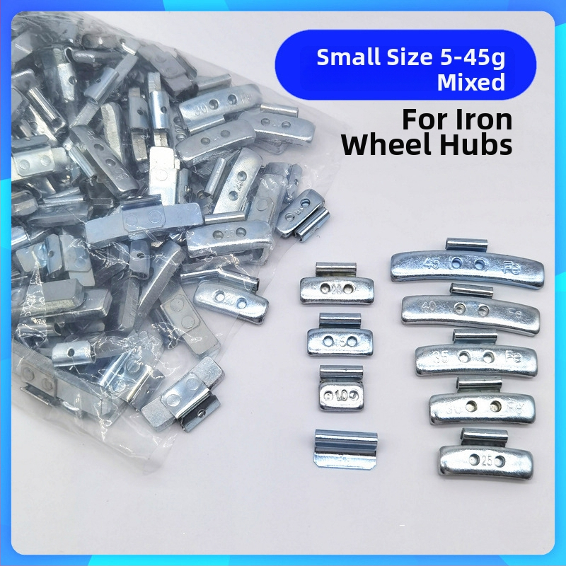 Sada vyvažovacích blokov na pneumatiky s miešanými veľkosťami otvorov, hliníková zliatina a oceľové háčiky na ráfik
