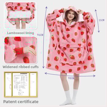 Plus-size pătură cu flanelă, cu glugă, cu buzunar mare — material poliester, greutate 300–500 g, pentru iarnă, calitate premium, stil modern minimalist