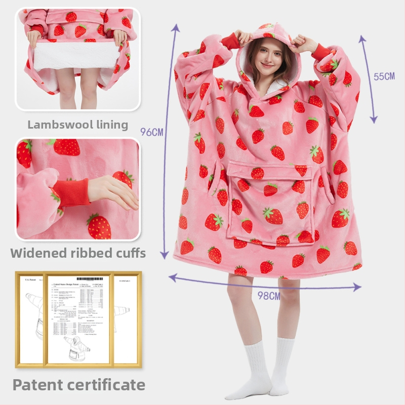 Plus-size pătură cu flanelă, cu glugă, cu buzunar mare — material poliester, greutate 300–500 g, pentru iarnă, calitate premium, stil modern minimalist