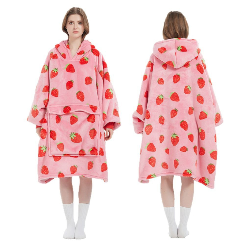 Plus-size pătură cu flanelă, cu glugă, cu buzunar mare — material poliester, greutate 300–500 g, pentru iarnă, calitate premium, stil modern minimalist