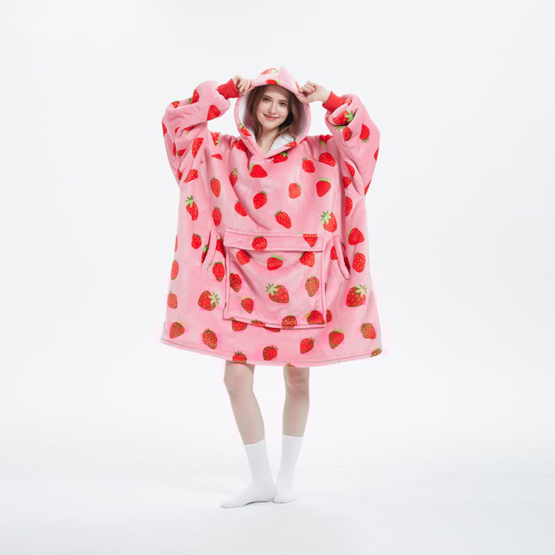 Plus-size pătură cu flanelă, cu glugă, cu buzunar mare — material poliester, greutate 300–500 g, pentru iarnă, calitate premium, stil modern minimalist