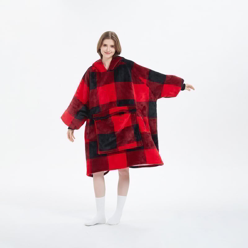 Plus-size pătură cu flanelă, cu glugă, cu buzunar mare — material poliester, greutate 300–500 g, pentru iarnă, calitate premium, stil modern minimalist