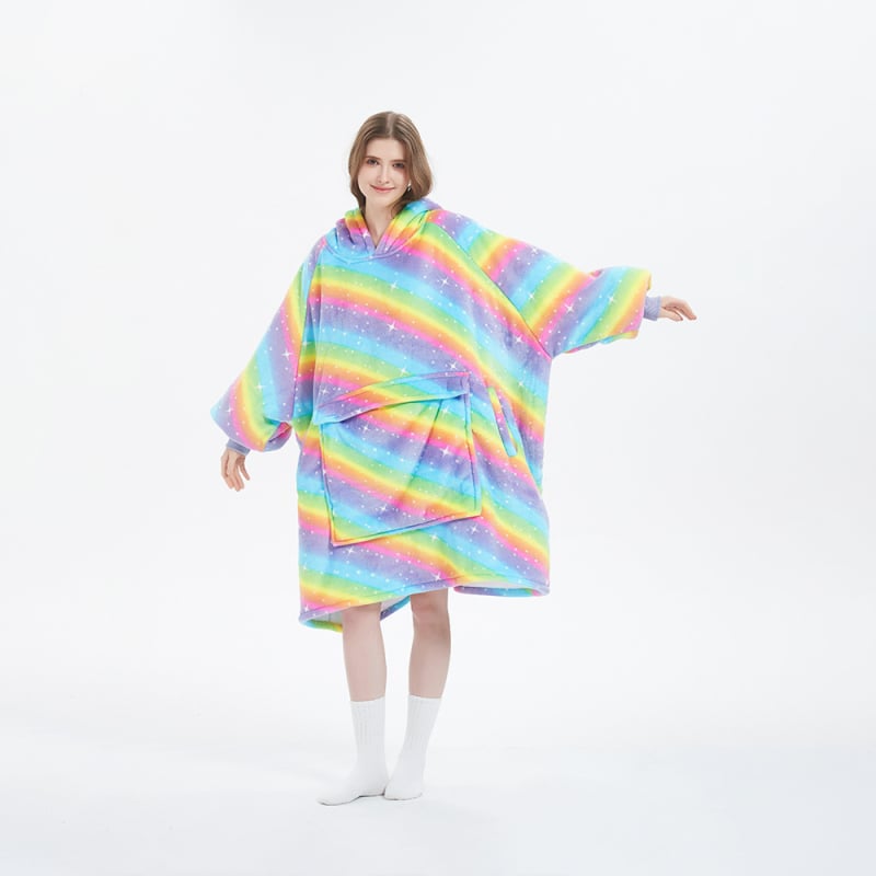 Plus-size pătură cu flanelă, cu glugă, cu buzunar mare — material poliester, greutate 300–500 g, pentru iarnă, calitate premium, stil modern minimalist