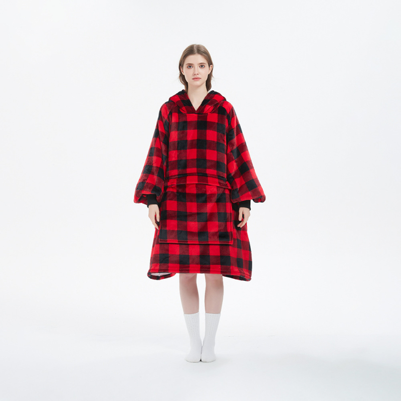 Plus-size pătură cu flanelă, cu glugă, cu buzunar mare — material poliester, greutate 300–500 g, pentru iarnă, calitate premium, stil modern minimalist