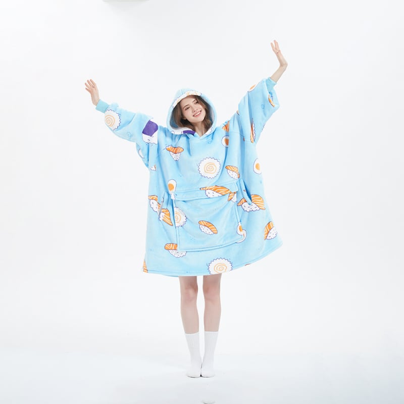 Plus-size pătură cu flanelă, cu glugă, cu buzunar mare — material poliester, greutate 300–500 g, pentru iarnă, calitate premium, stil modern minimalist