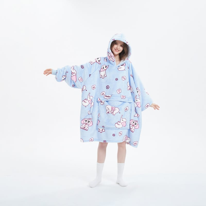 Plus-size pătură cu flanelă, cu glugă, cu buzunar mare — material poliester, greutate 300–500 g, pentru iarnă, calitate premium, stil modern minimalist