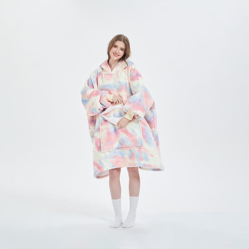 Plus-size pătură cu flanelă, cu glugă, cu buzunar mare — material poliester, greutate 300–500 g, pentru iarnă, calitate premium, stil modern minimalist