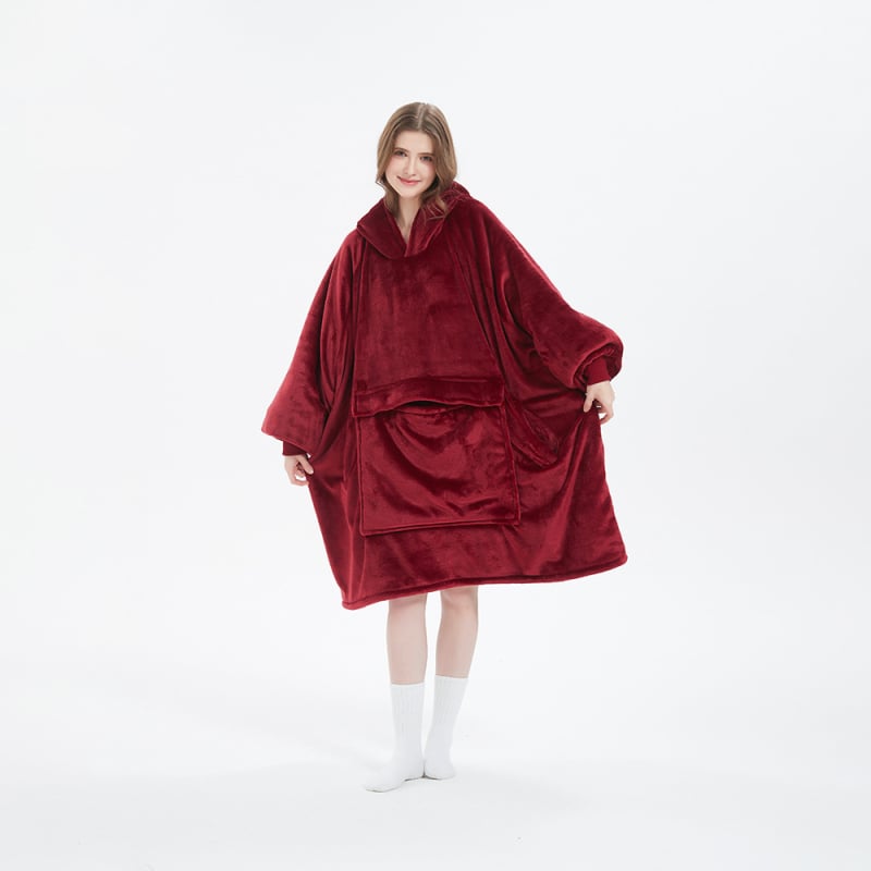 Plus-size pătură cu flanelă, cu glugă, cu buzunar mare — material poliester, greutate 300–500 g, pentru iarnă, calitate premium, stil modern minimalist