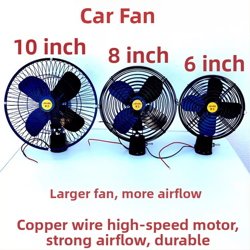 Gépjármű ventilátor 12V/24V oszcilláló fejjel, nagy teherautókhoz és kisbuszokhoz - erős áramlású hűtőventilátor