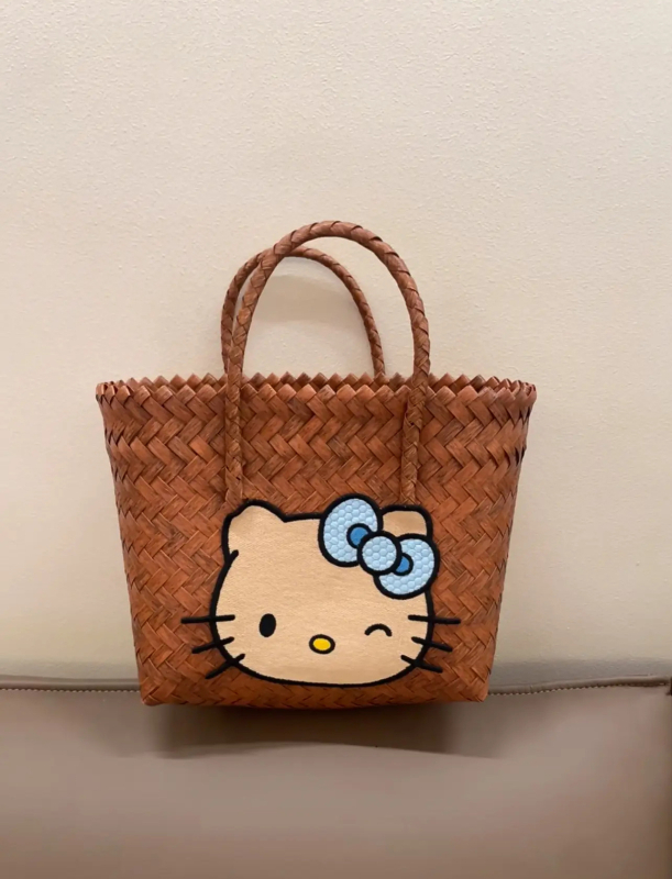 Πλεκτή PVC τσάντα χεριού, οβάλ παραλιακή τσάντα με ανοιχτή τσέπη, φρέσκο και γλυκό στυλ, PP επένδυση, καλοκαίρι 2024