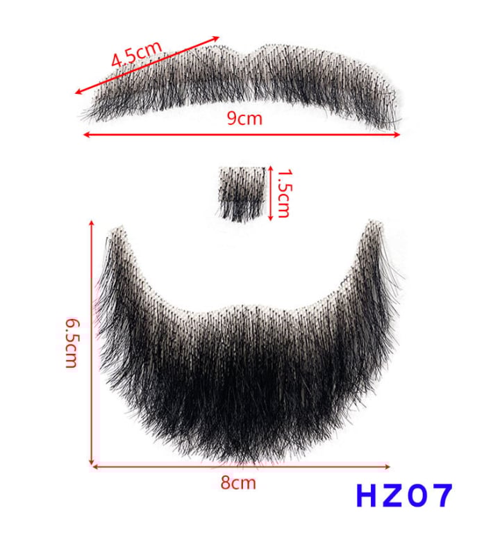 Férfi sminkhez való szakáll rekvizit, kézzel szőtt valódi hajból, rövid paróka, modell HZ, filmes és televíziós megjelenítéshez