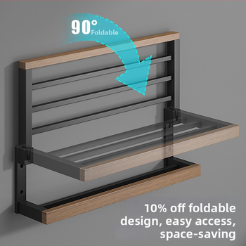 Fából készült falra szerelhető törölközőtartó, fúrás nélküli, hat darabos készlet