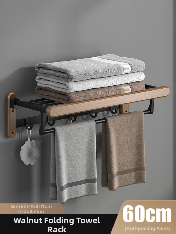 Fából készült falra szerelhető törölközőtartó, fúrás nélküli, hat darabos készlet